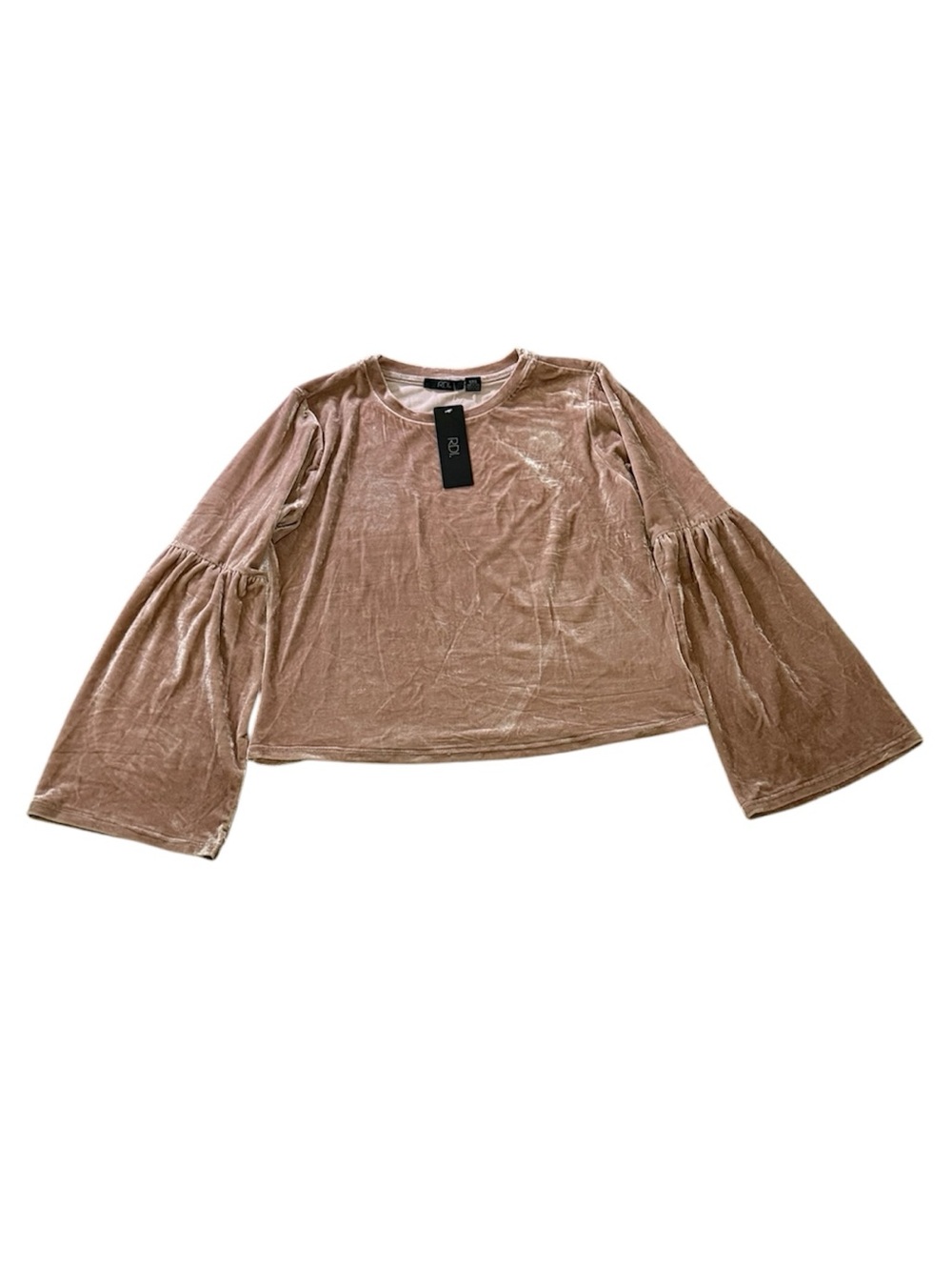 RDI Velvet Bell-Sleeve Cropped Top - Taupe